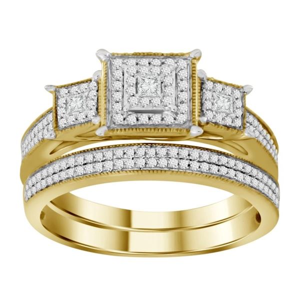 Ladies Bridal Ring Set 1/2 Ct Round/princess Diamond 10k Yellow Gold