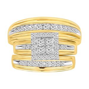 1.00ct Rd Diamonds Set In 10kt Yellow Gold Ladies Trio Ring
