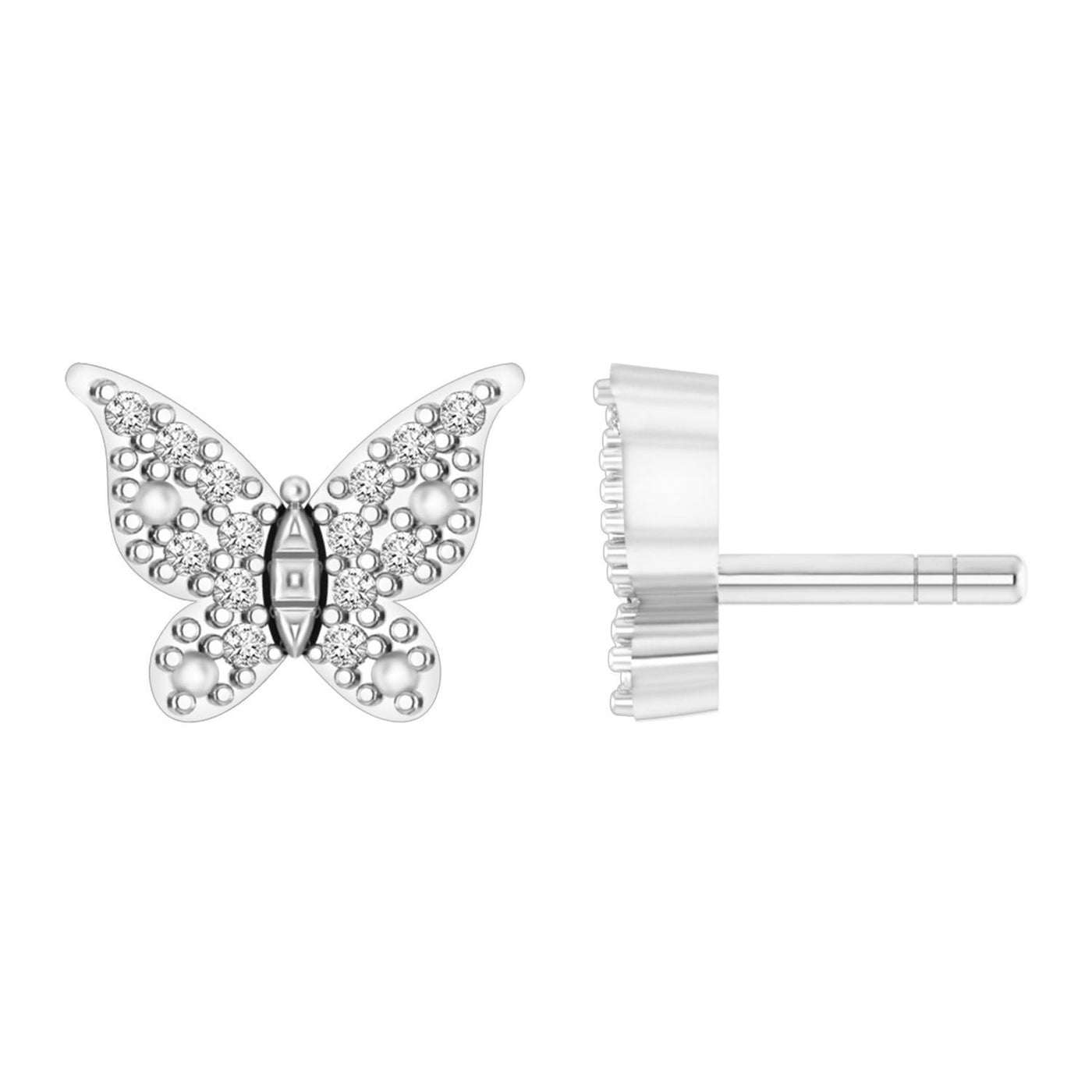 Ladies Butterfly Earring 1/8 Ct Round Diamond 10k White Gold