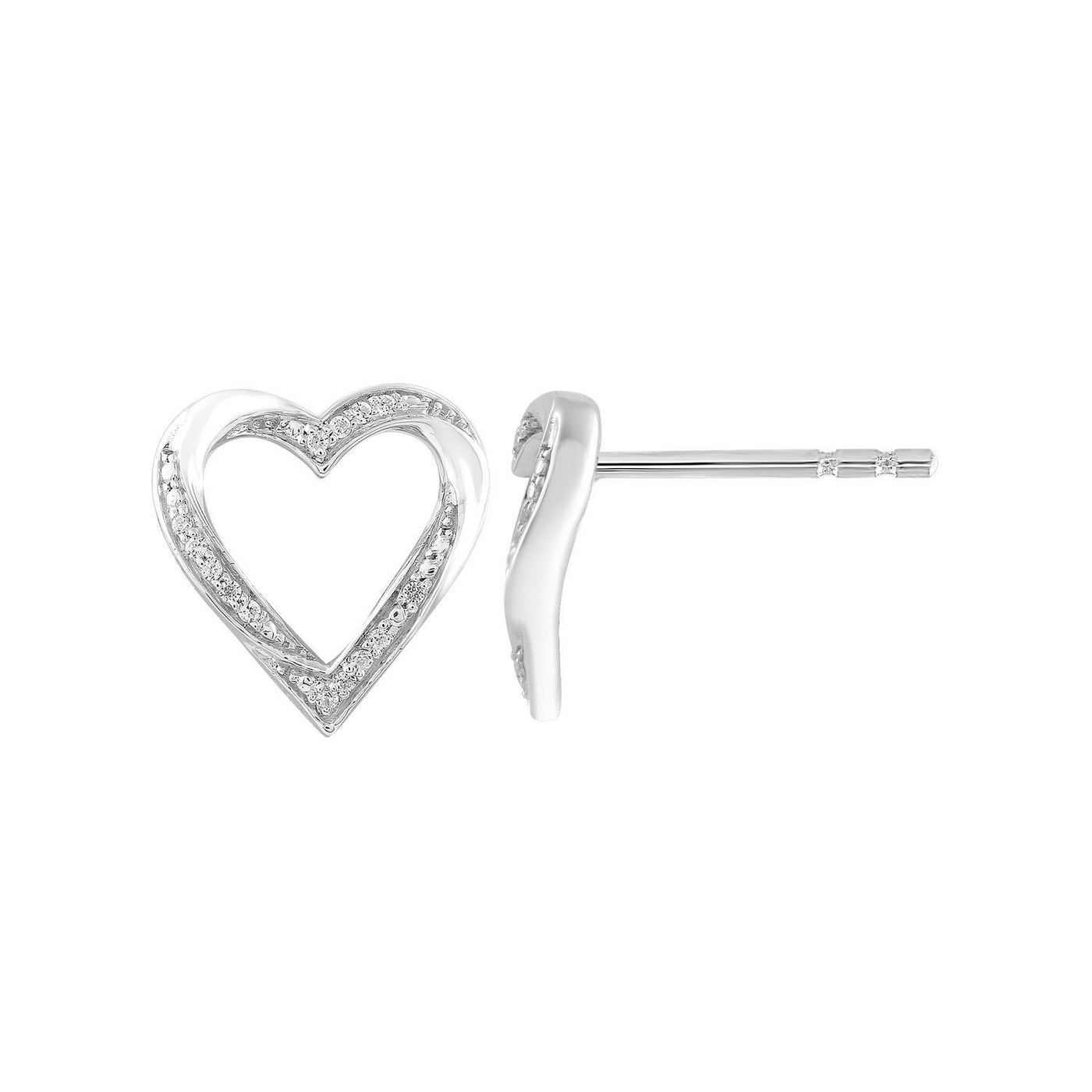 Ladies Heart Earring 1/20 Ct Round Diamond 10k White Gold