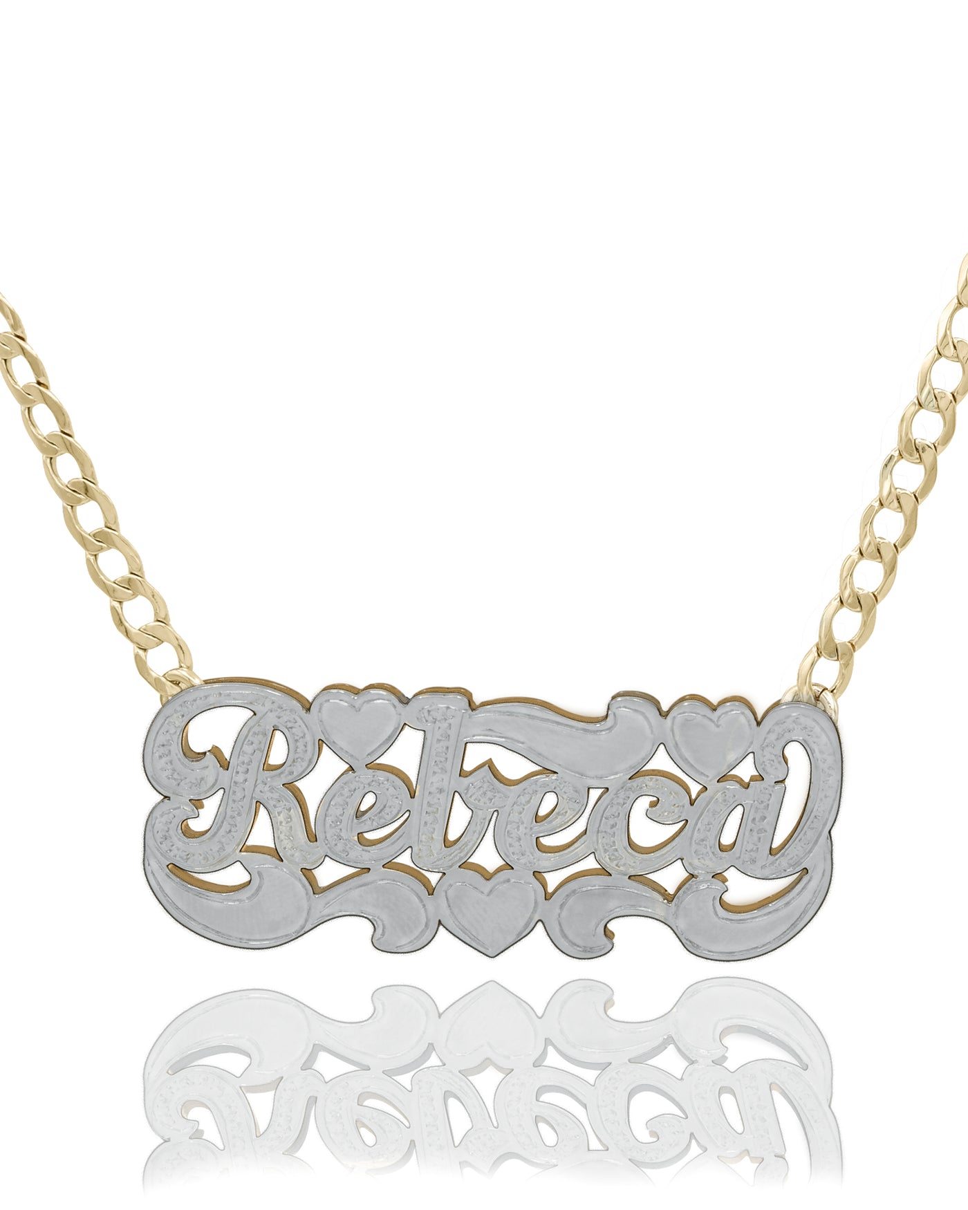 Double-Plate Name Necklace Triple Heart
