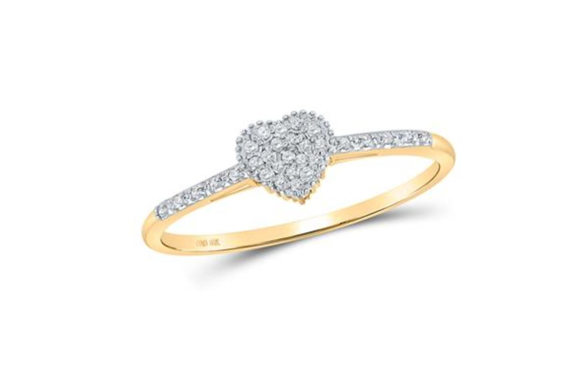 10K Gold Slender Round Diamond Heart Ring