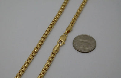 14k Yellow Gold Round Box Link Necklace Chain 5mm 20"~30"