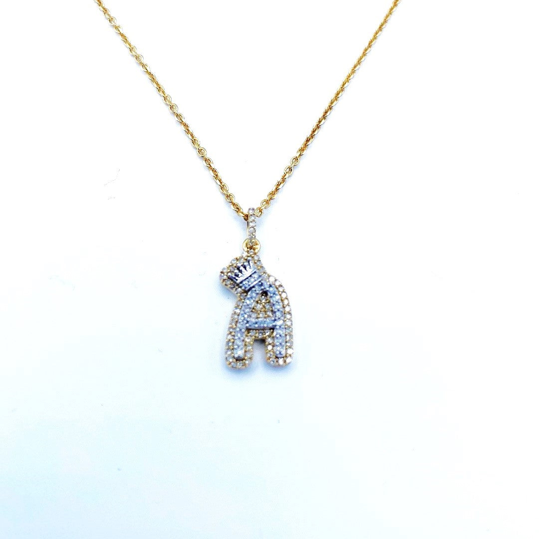 10K Diamond Crown Initial Necklace