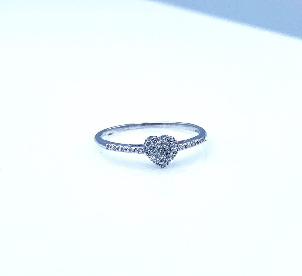 10K Gold Slender Round Diamond Heart Ring