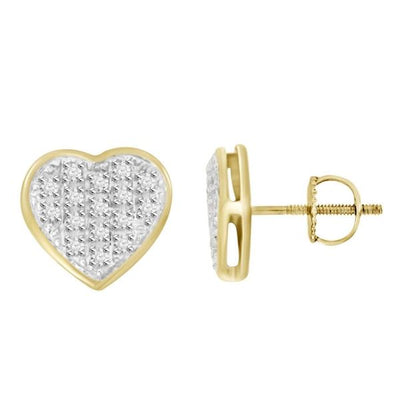 Ladies Heart Earrings 1/10 Ct Round Diamond 10k Yellow Gold