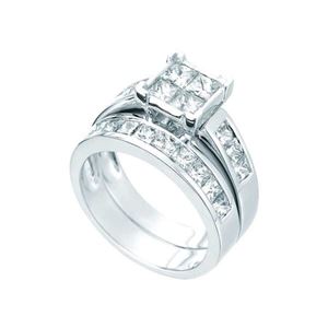 Ladies Bridal Ring Set 1 1/2 Ct Princess Diamond 14k White Gold