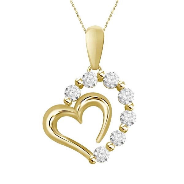 Ladies Heart Pendant 1/4 Ct Round Diamond 10k Yellow Gold