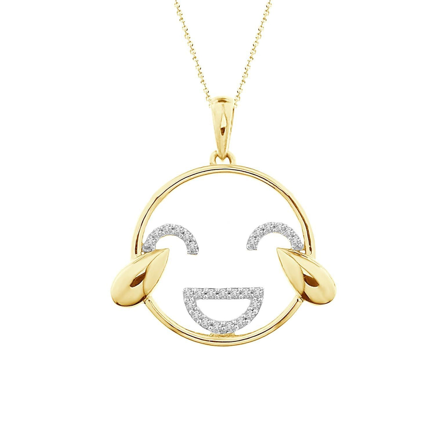 Ladies Emoji Pendant 1/10 Ct Round Diamond 10k Yellow Gold