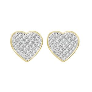 Ladies Heart Earrings 1/10 Ct Round Diamond 10k Yellow Gold