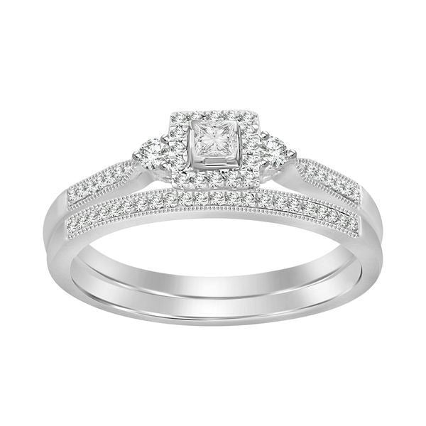 Ladies Bridal Ring Set 1/4 Ct Round & Princess Diamond 10k White Gold
