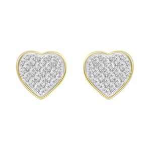 Ladies Heart Earrings 1/6 Ct Round Diamond 10k Yellow Gold