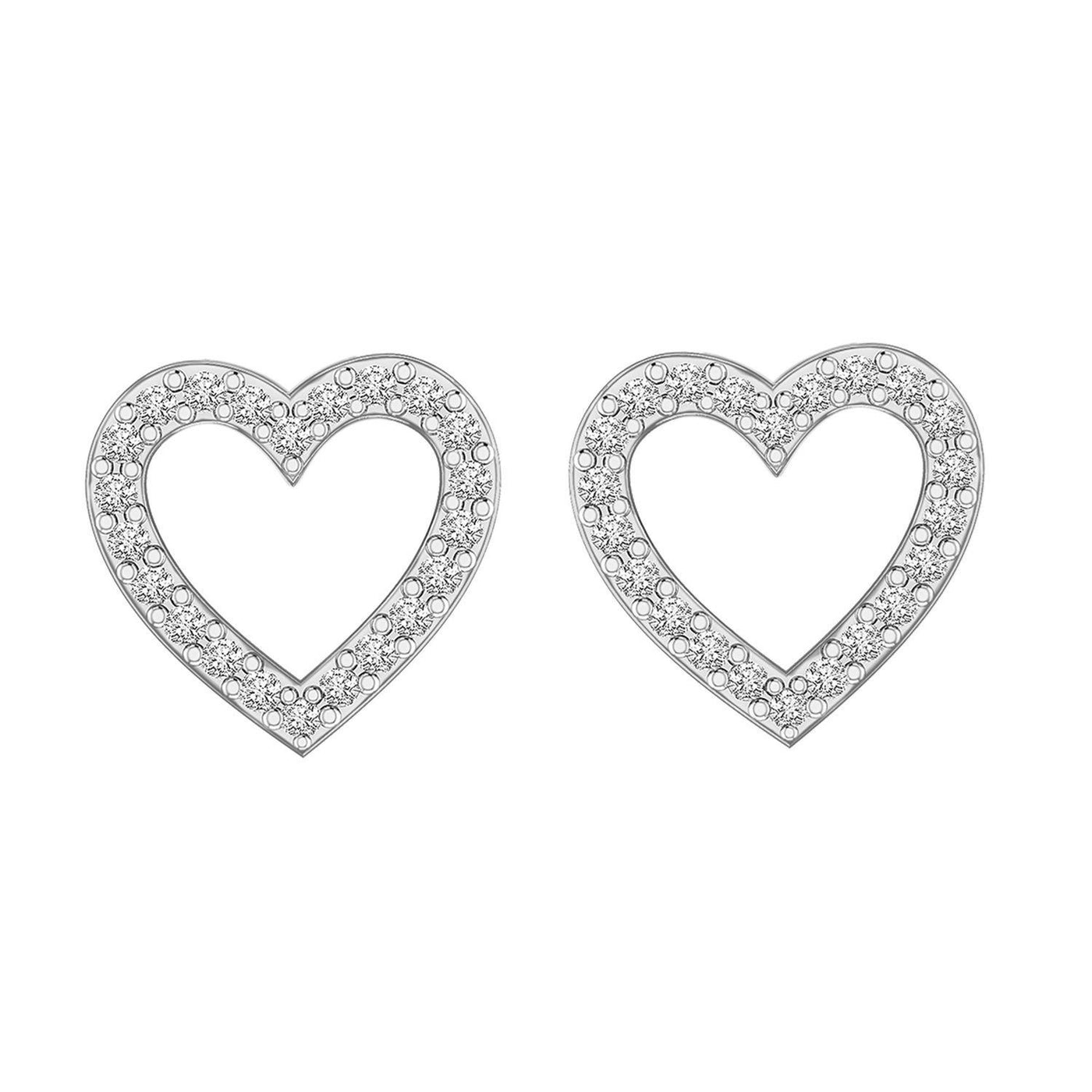 Ladies Heart Earrings 1/6 Ct Round Diamond 10k White\Yellow Gold