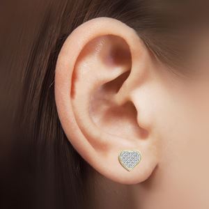 Ladies Heart Earrings 1/6 Ct Round Diamond 10k Yellow Gold