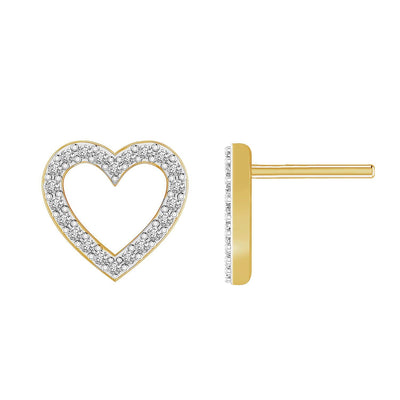 Ladies Heart Earrings 1/6 Ct Round Diamond 10k White\Yellow Gold