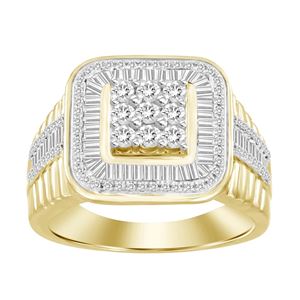 MEN'S RING 1 CT ROUND/BAGUETTE DIAMOND 10K YELLOW GOLD