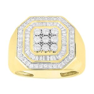 MEN'S RING 1 CT ROUND/BAGUETTE DIAMOND 10K YELLOW GOLD
