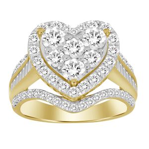 LADIES RING 2 CT ROUND/BAGUETTE DIAMOND 10K Yellow Gold or White Gold