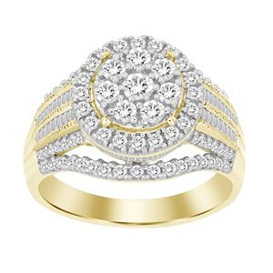 LADIES RING 1 CT ROUND/BAGUETTE DIAMOND 10K Yellow Gold or White Gold