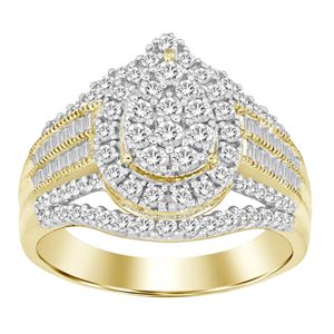 LADIES RING 1 CT ROUND/BAGUETTE DIAMOND 10K YELLOW GOLD