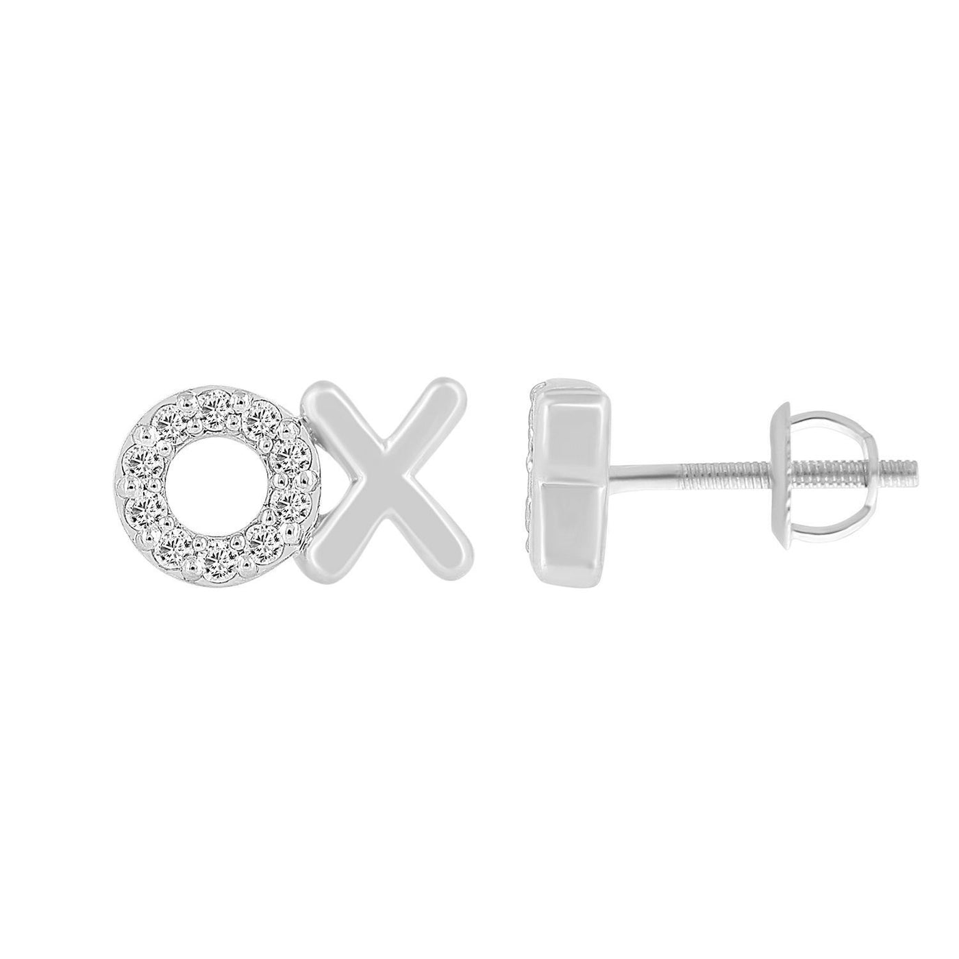 Ladies "OX" Earring 1/6 Ct Round Diamond 10k White Gold