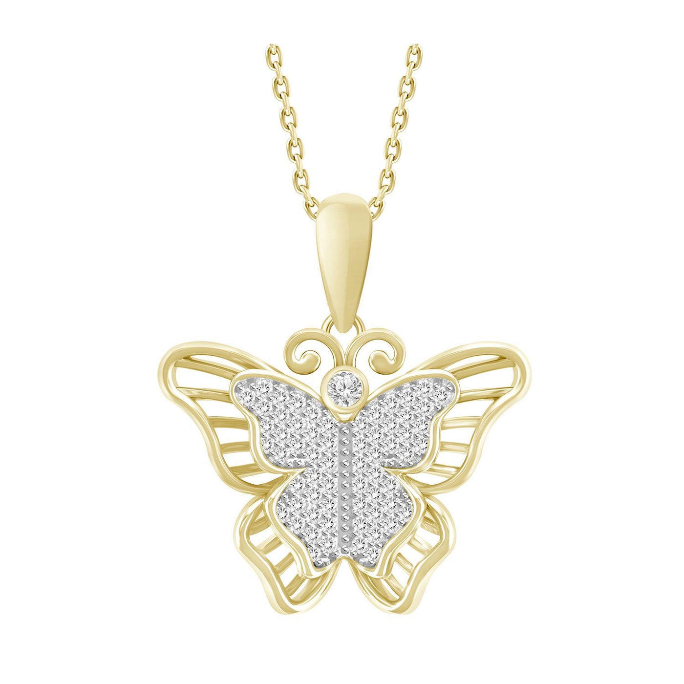 Ladies Butterfly Pendant 1/6 Ct Round Diamond 10k Yellow Gold