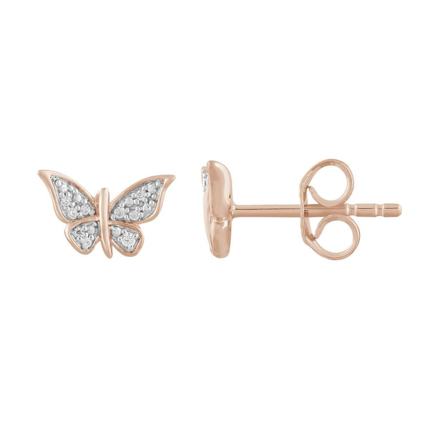 Ladies Butterfly Earring 1/20 Ct Round Diamond 10k Rose Gold