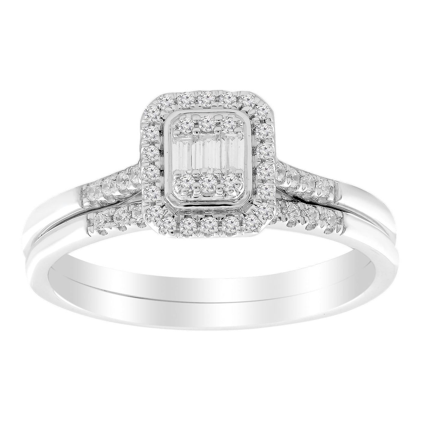 Ladies Bridal Ring Set 1/4 Ct Round/baugutte Diamond 10k White Gold
