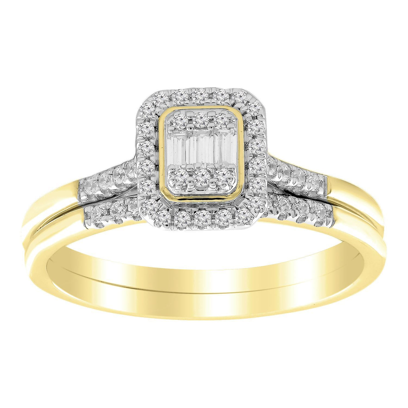 Ladies Bridal Ring Set 1/4 Ct Round/baugutte Diamond 10k Yellow Gold