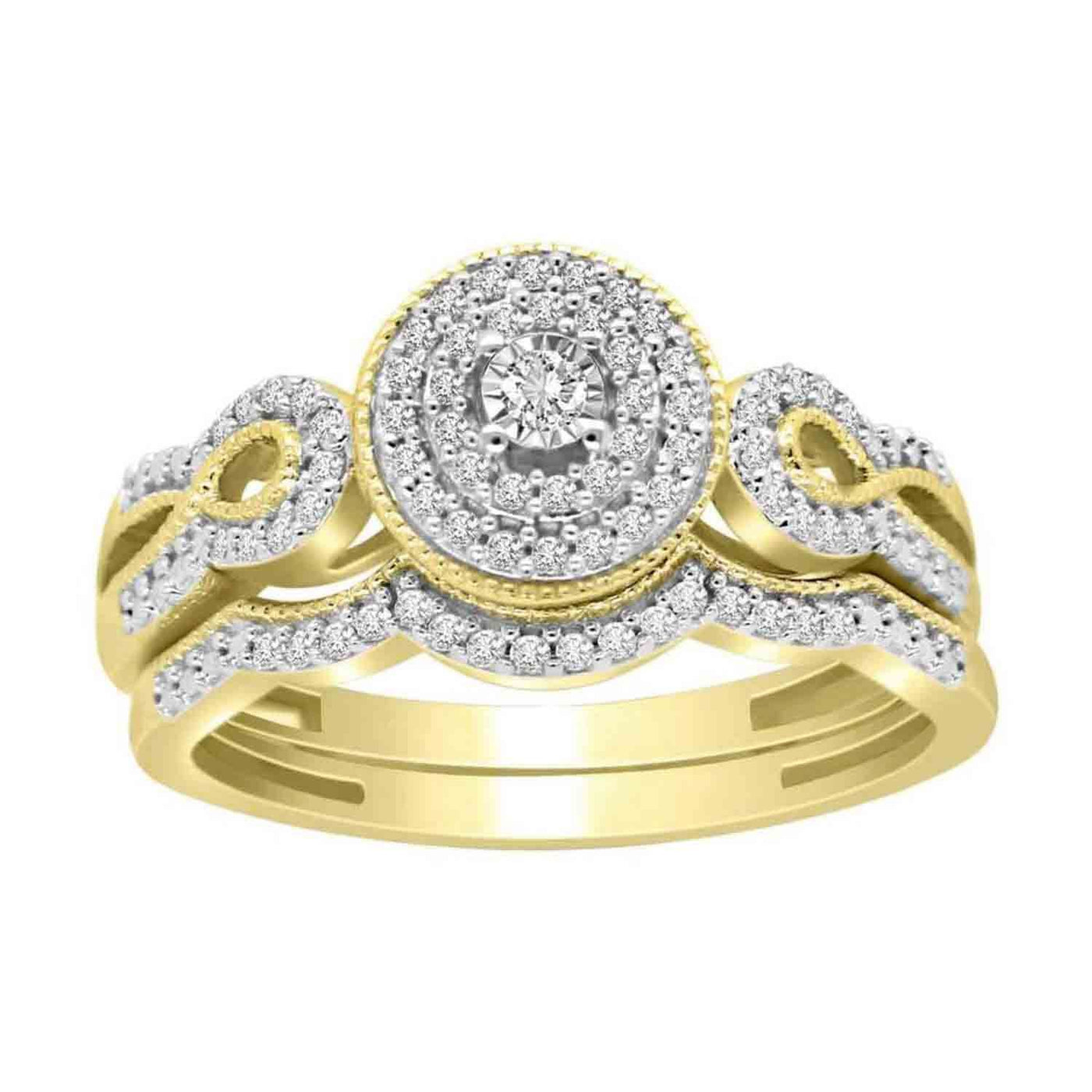 Ladies Bridal Ring Set 1/4 Ct Round Diamonds 10k Yellow Gold