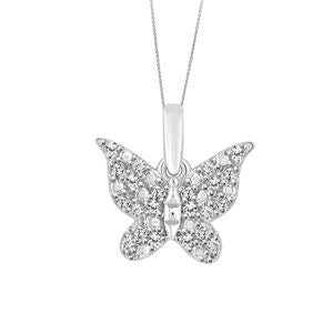 Ladies Butterfly Pendant 1/10 Round Diamond 10k White Gold