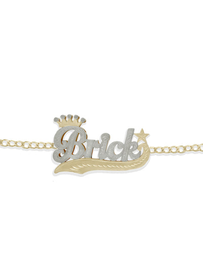Double Name-Plate Bracelet Crown and Star