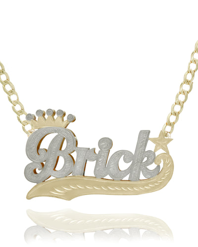 Double-Plate Name Necklace Crown and Star