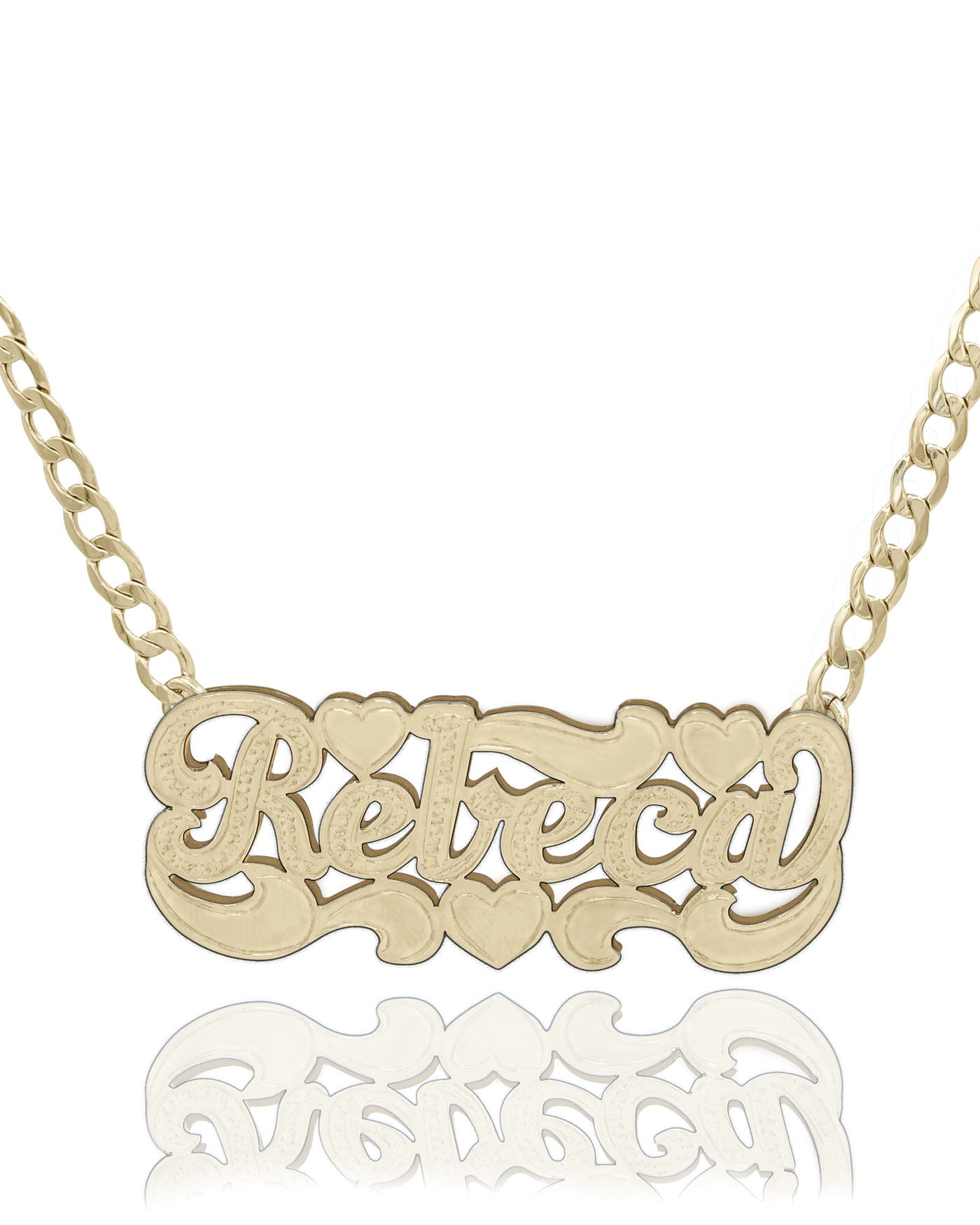 Double-Plate Name Necklace Triple Heart