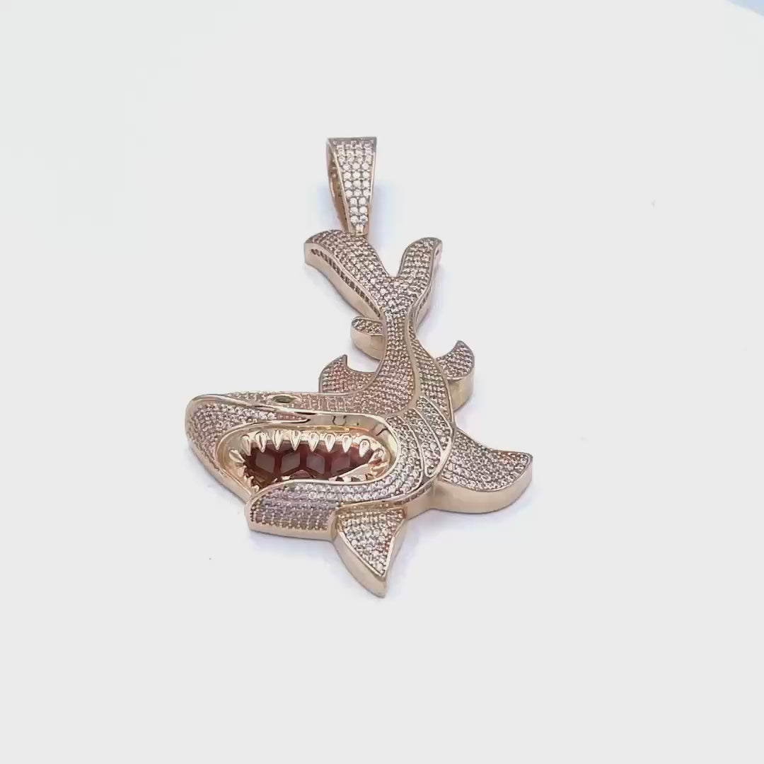10K Rose Gold CZ Shark Pendant